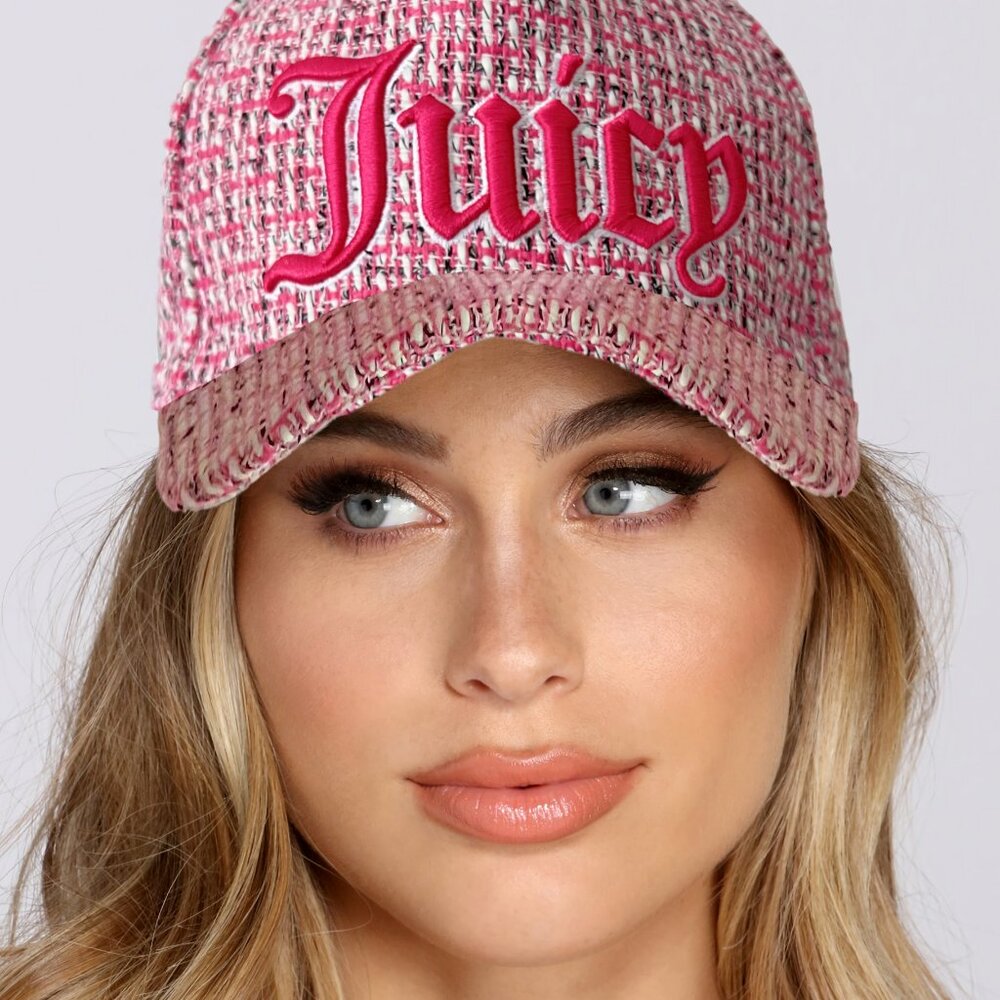 NWT Juicy Couture Pink Tweed Baseball Cap | Embroidered Logo | Adjustable